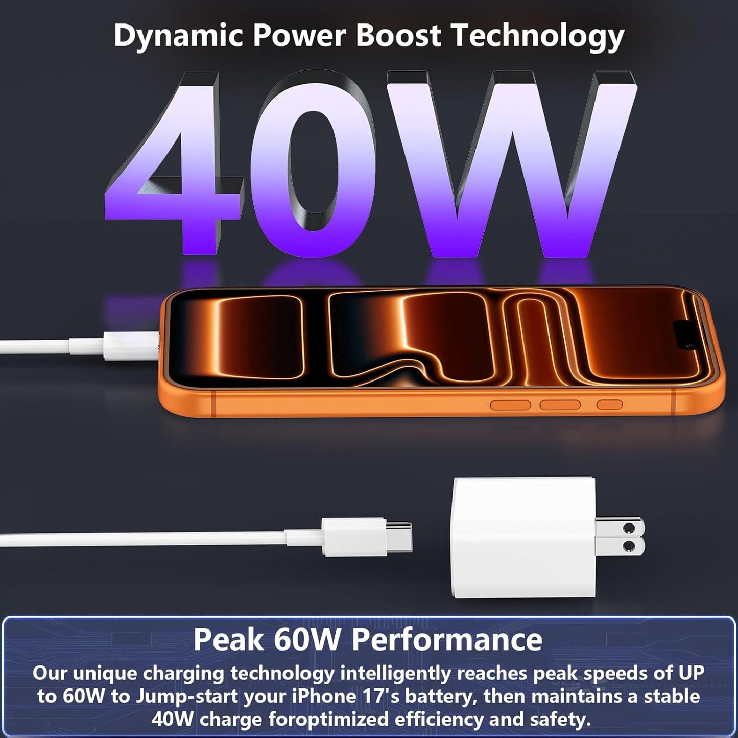 iPhone 17 Pro Max Charger Fast Charging, 40W Dynamic Power Adapter with 60W Max Woven 6FT USB-C Cable Data Sync for iPhone 17/Air/16/15 Plus/16/15 Pro Max/iPad Air mini Pro/AirPods Pro