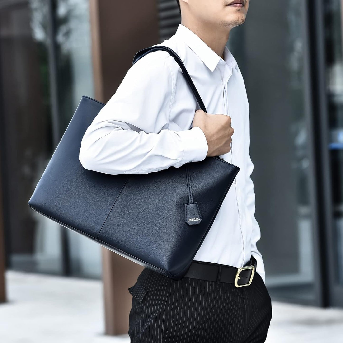 FSD.WG Men's Tote Bag,Business Bag, Leather Briefcase,Elegant Leather（PU）,Large Capacity,Black