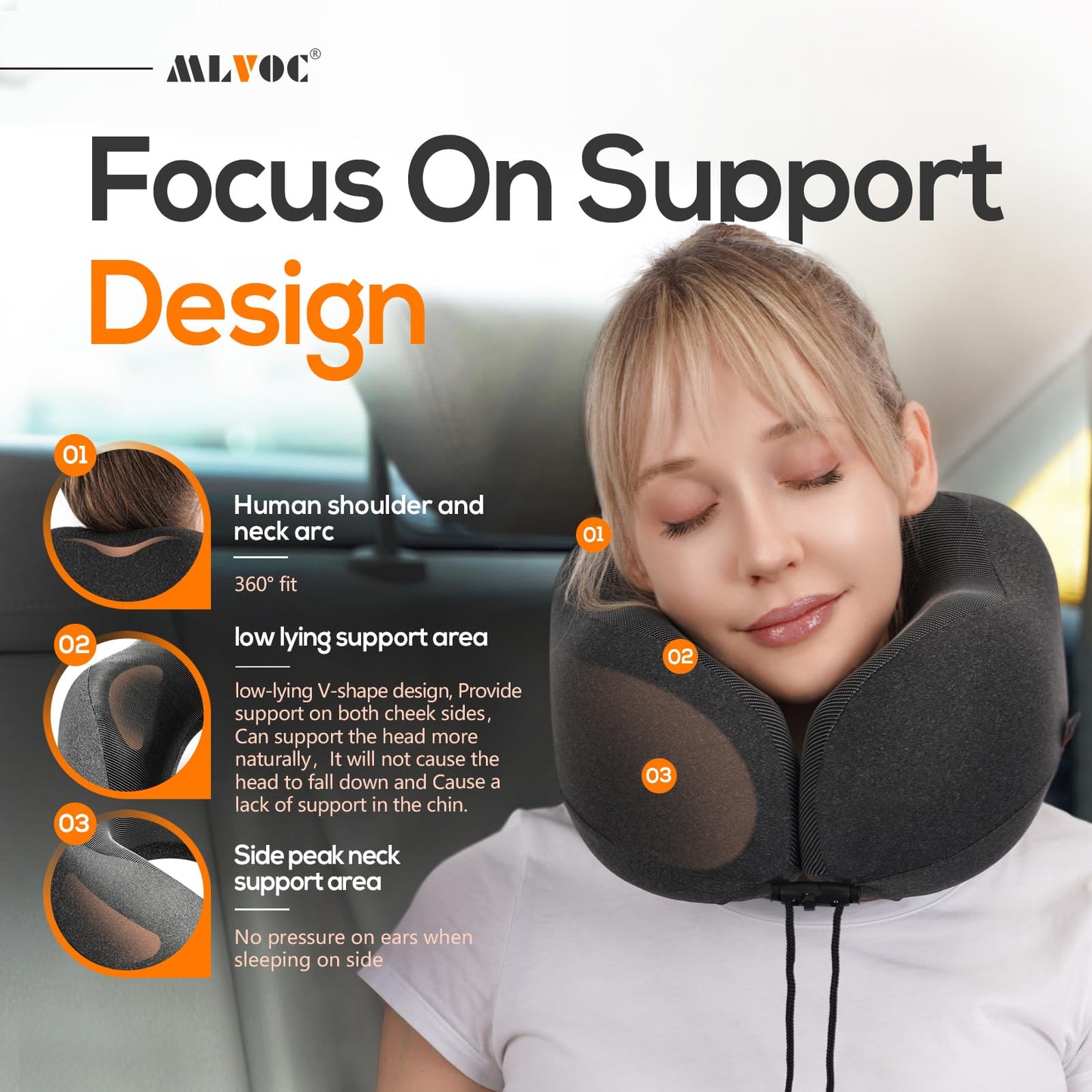 MLVOC Airplane Travel Neck Pillow for Sleeping, 3D-Eye Mask & Earplugs Kit