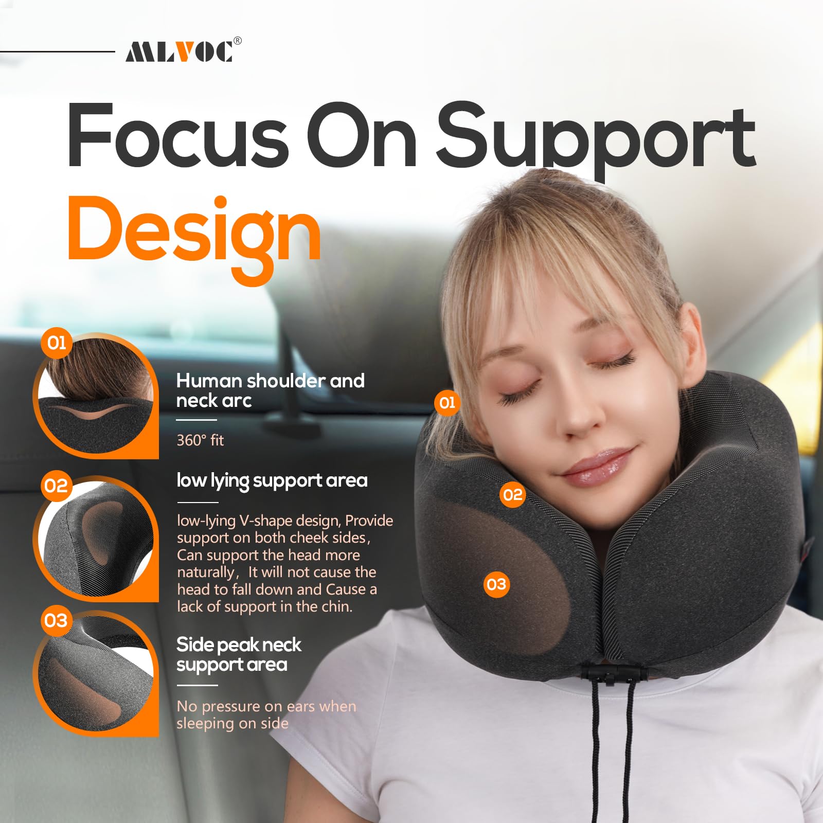 MLVOC Airplane Travel Neck Pillow for Sleeping, 3D-Eye Mask & Earplugs Kit
