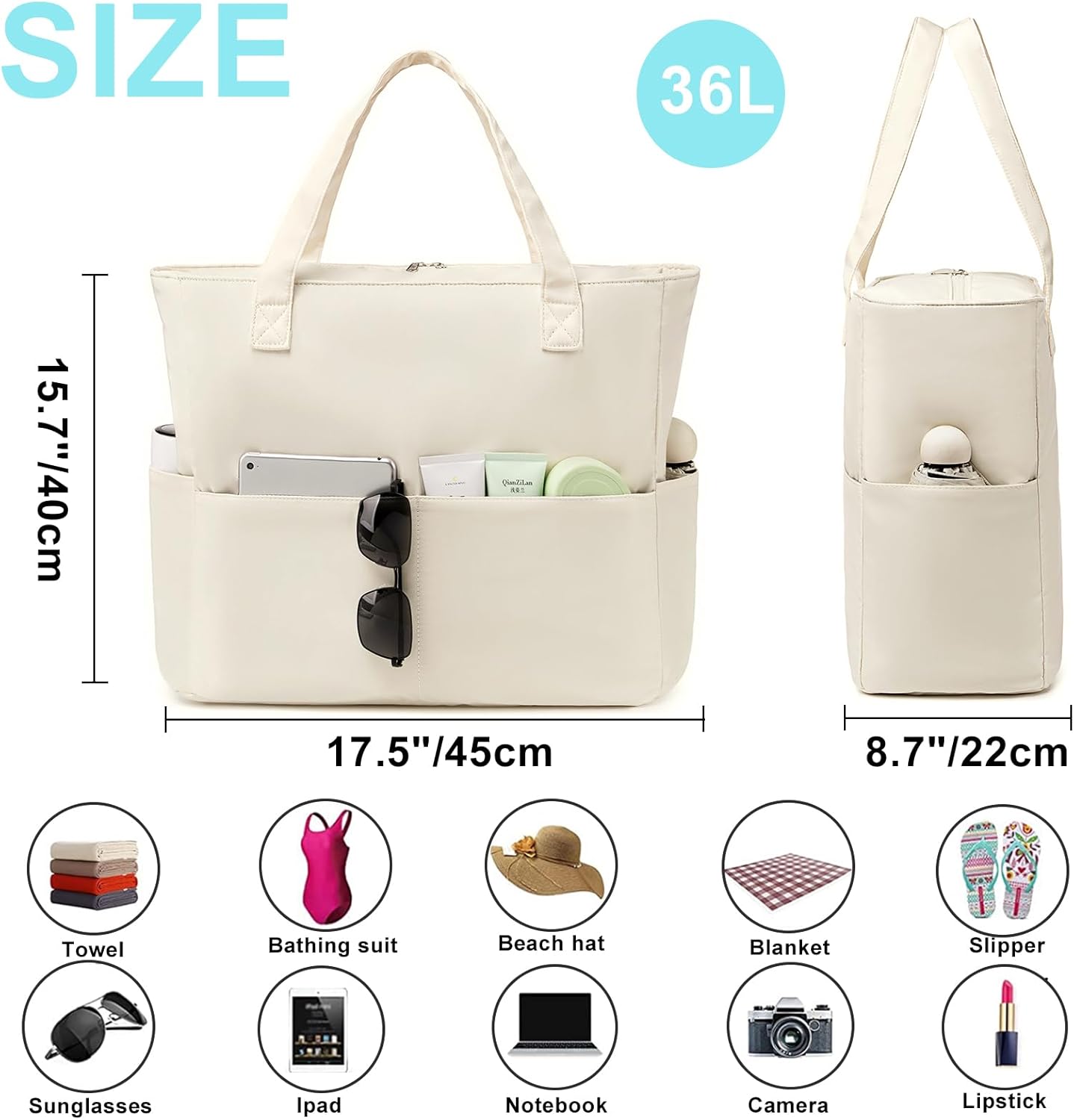 Bluboon Waterproof Beach Tote Pool Bags for Women Ladies Extra Large Carry On Bag With Wet Compartment for Weekender Travel