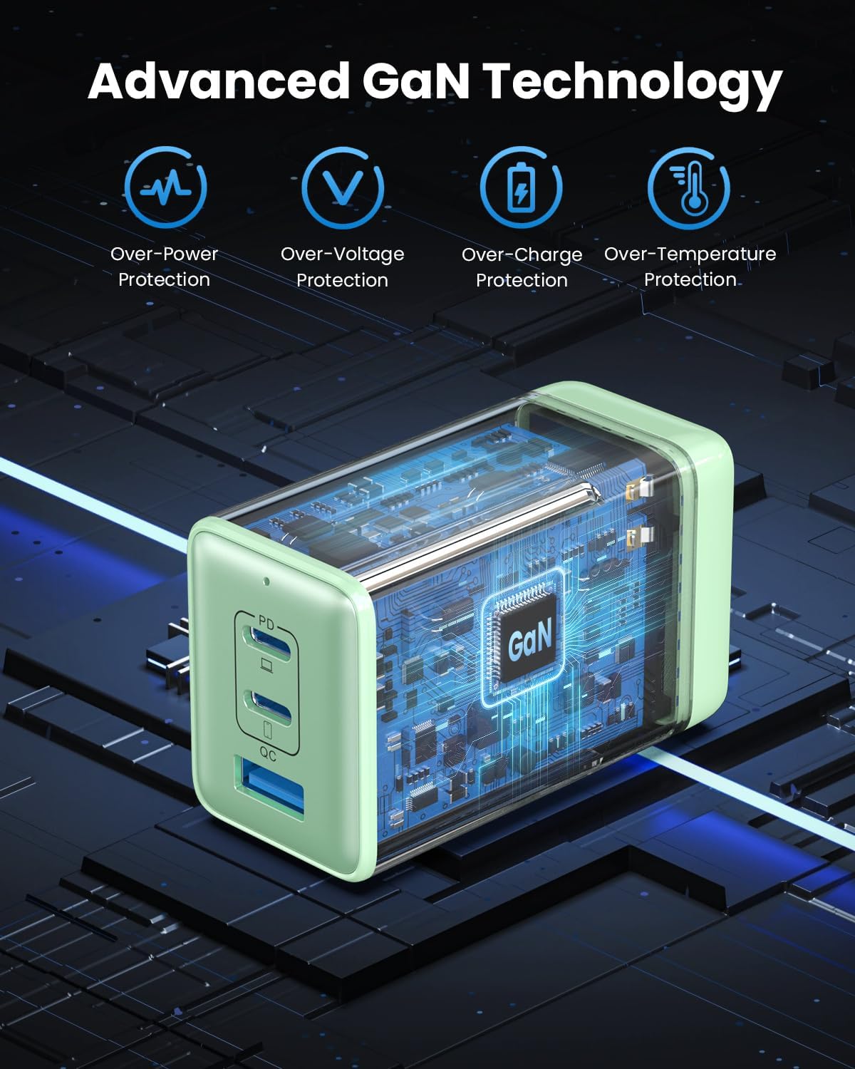 128W USB C Wall Charger,GaN III 3-Port Fast Charging Station,PD QC Foldable Charger Block Portable 65W Laptop Adapter for MacBook Pro/Air,iPad Pro,Galaxy S23,Dell XPS 13,iPhone 17/16/Pro etc