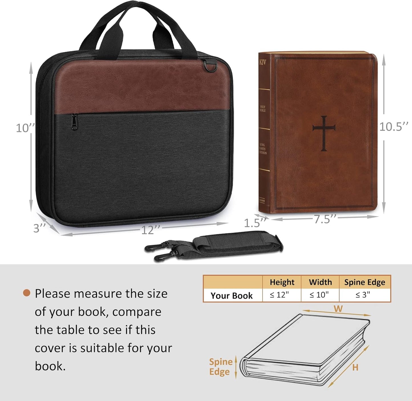 FINPAC Large Bible Cover, Carrying Book Case Church Bag Bible Protective with Zippered Pocket and Handle, Gift for Men Women