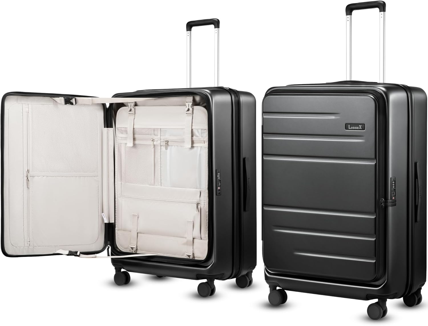 LUGGEX Checked Suitcase with Spinner Wheels, FLO5 Expandable Polycarbonate Hard Shell Suitcase with