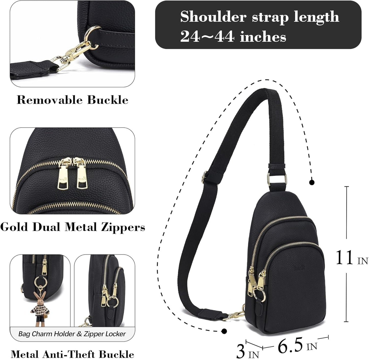INICAT Crossbody Sling Bags Travel Cross Body Purses Faux Leather Fanny Packs Chest Bag for Women