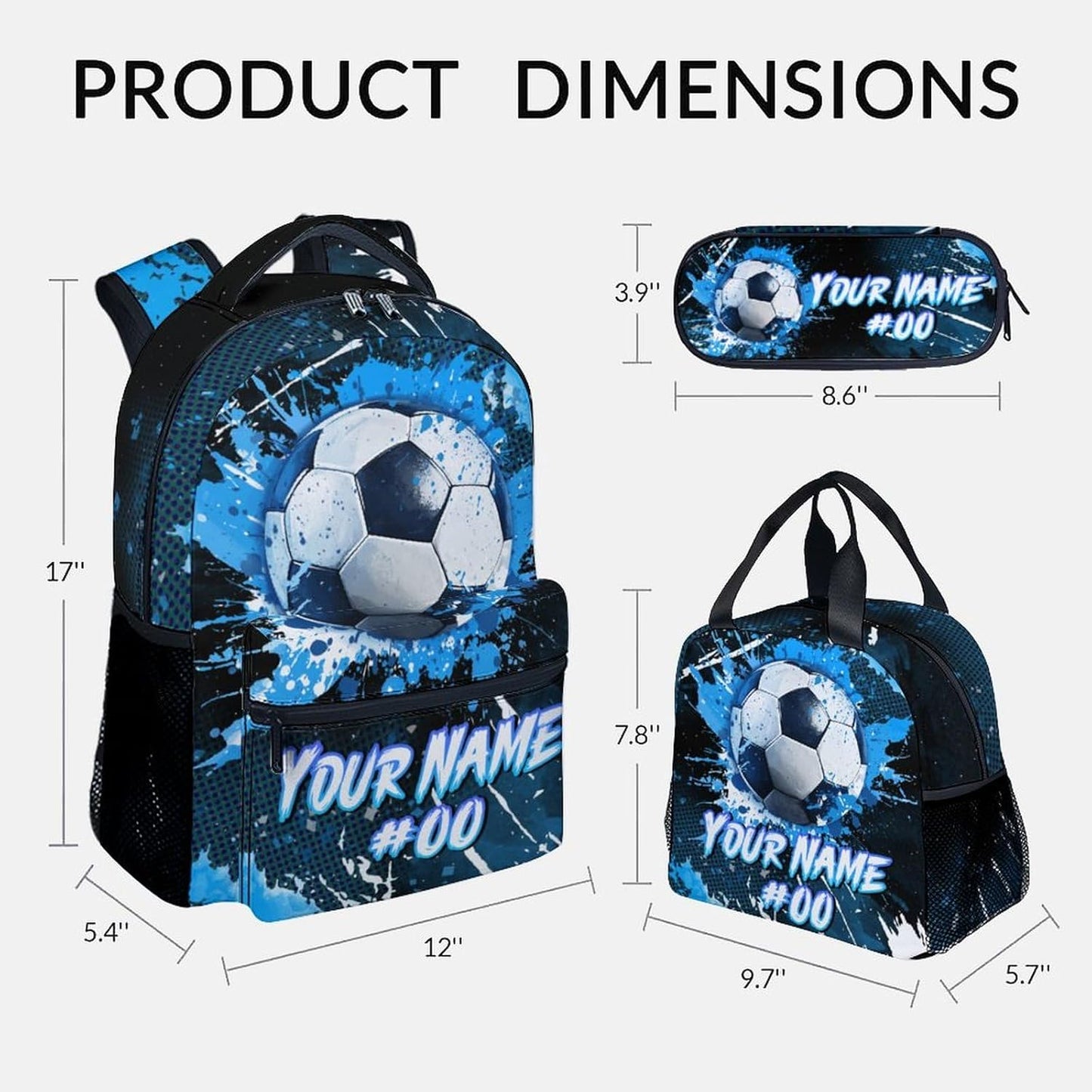 COZYAURA Kids Backpack - Personalized Soccer Backpacks Set for Boys Girls - School Bookbag with Lunch Box - Sport Themed Book Bag for Elementary Middle School