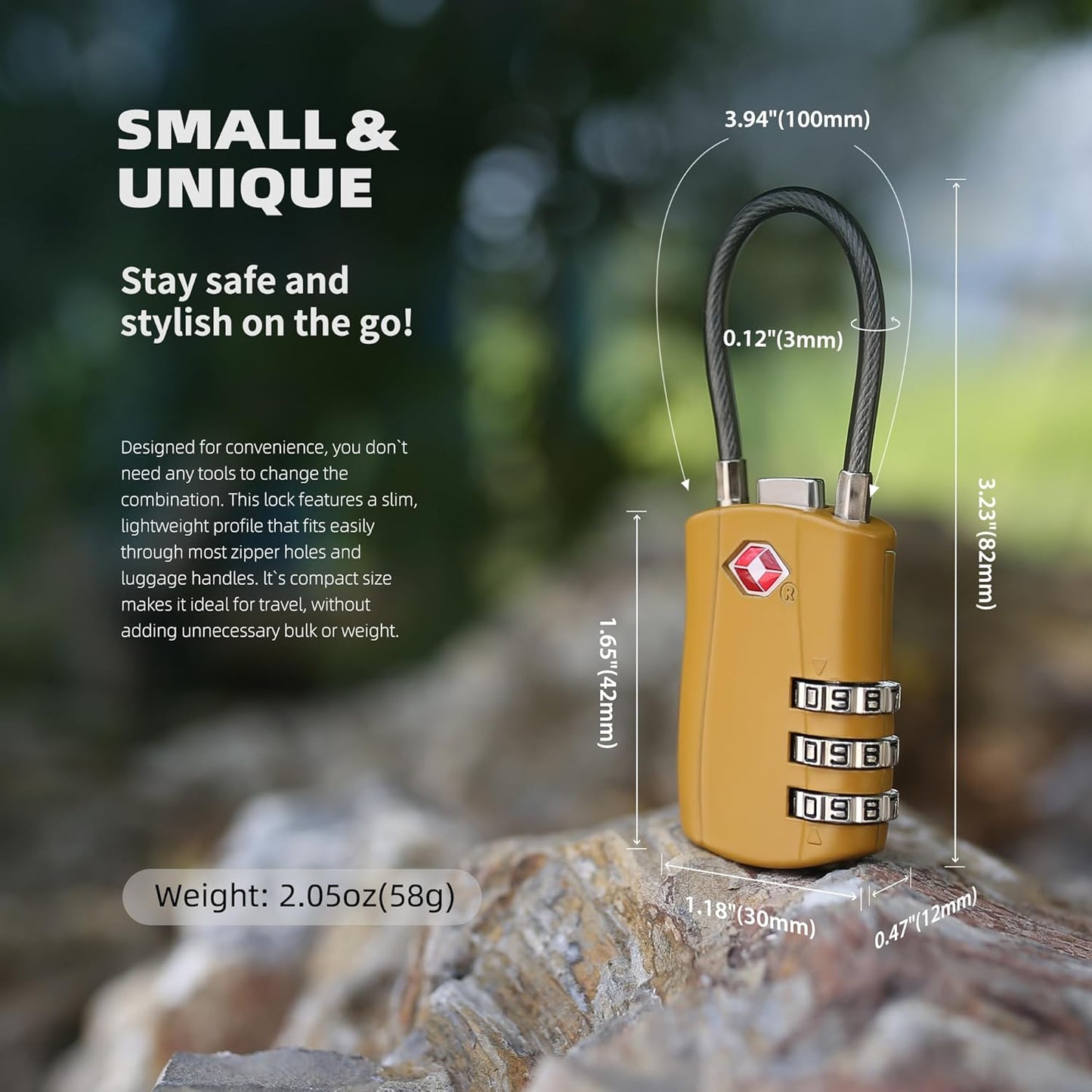 TSA Locks for Luggage, Small Padlock Combination with Cable, Luggage Locks TSA Approved, Combo Padlock with Code, for Travel Suitcase, Gym Locker, Gun Case, Backpack Zipper (Black+Golden)
