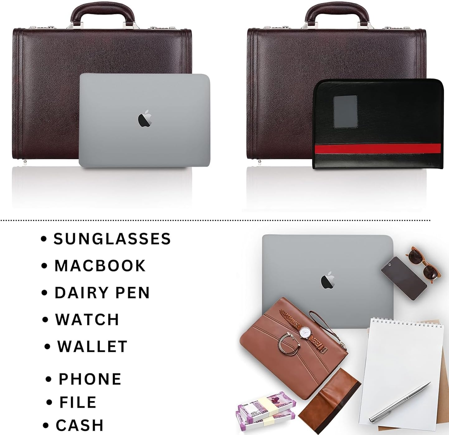 Full Grain Leather Briefcase Attache Case For Unisex Size L17xW3xH12 Inches Briefcase Bag