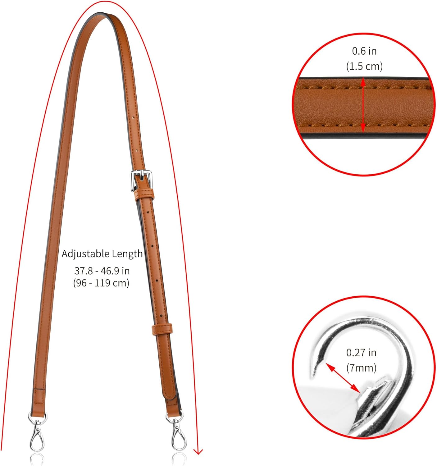 Allzedream Leather Purse Strap Replacement Crossbody Handbag Long Adjustable (Brown, Silver Hardware)