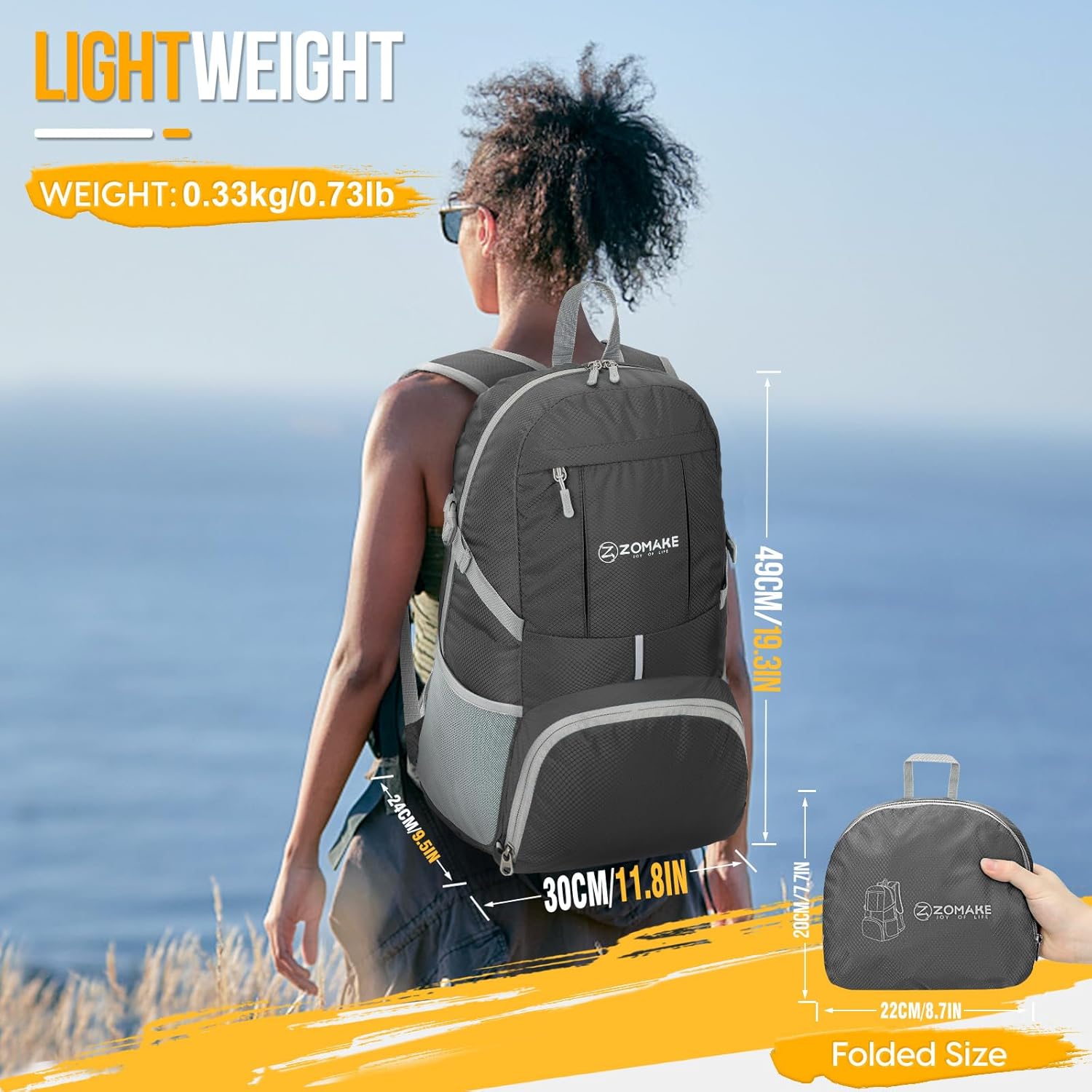 ZOMAKE Lightweight Packable Backpack 35L, Light Foldable Backpacks Water Resistant Collapsible