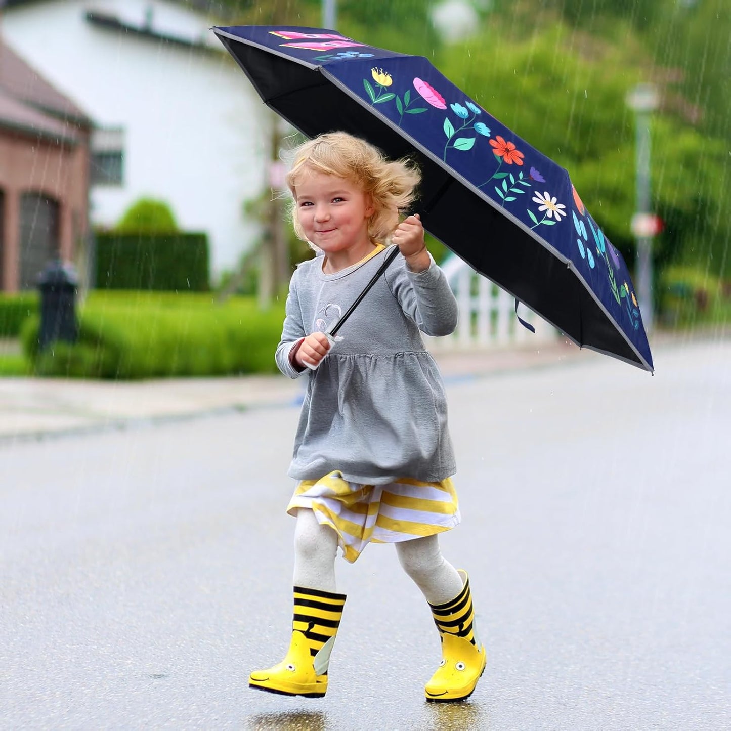 Kids Folding Umbrella Toddler Umbrella with UV Protection Portable Auto Open/Close Anti-rebound Safe Design Windproof, Compact, Lightweight Cute Umbrella for Girls & Boy
