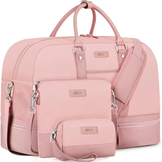 Weekender Bag for Women, Large Overnight Bag Canvas Travel Duffel Bag Carry On Tote with Shoe Compartment 21" 3Pcs Set