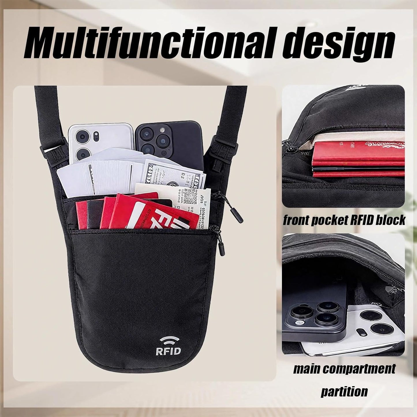 Travel Money Belt Under Clothes,RFID Passport Wallet, Hidden Money Belt for Travel Women Men