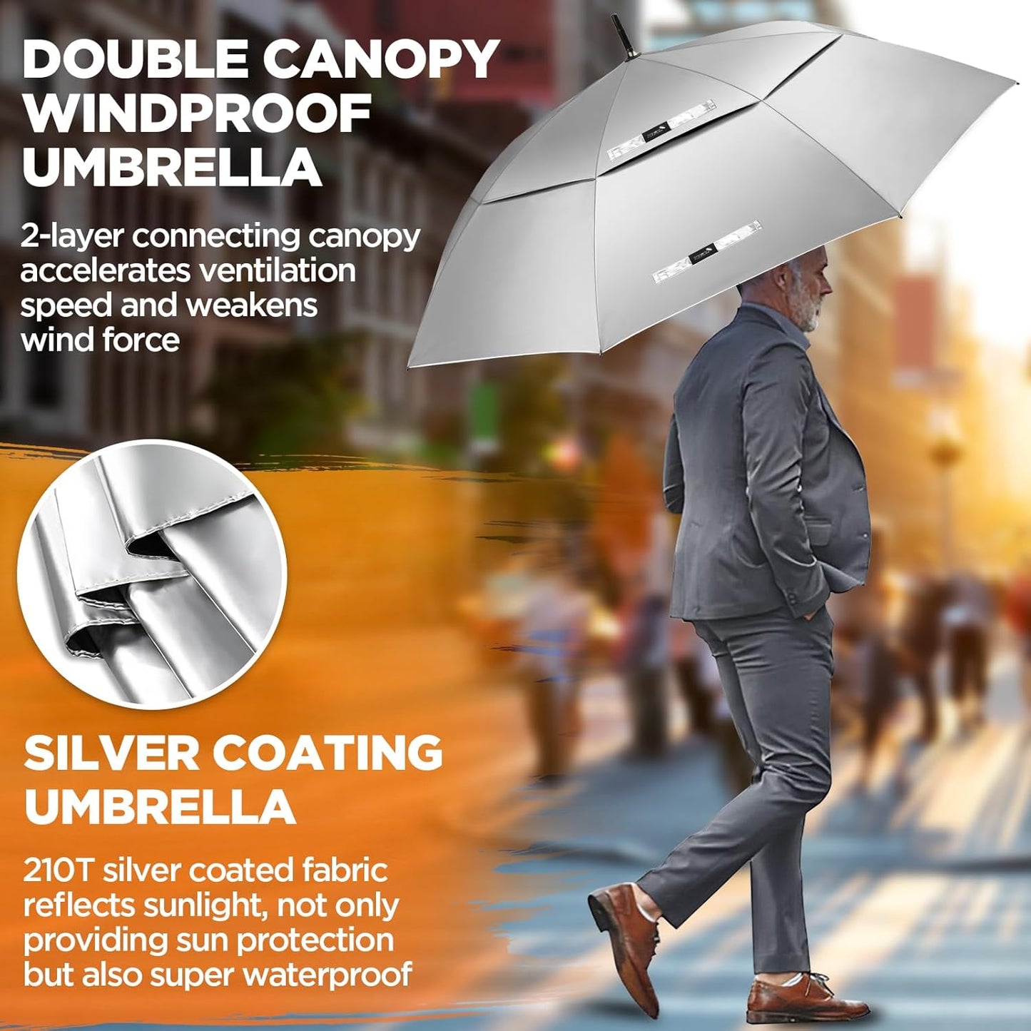 ZOMAKE 62/68" Windproof Golf Umbrella UV Protection, Automatic Oversize Golf Umbrellas Double Canopy Vented Sun Blocking Push Cart for Rain Sun