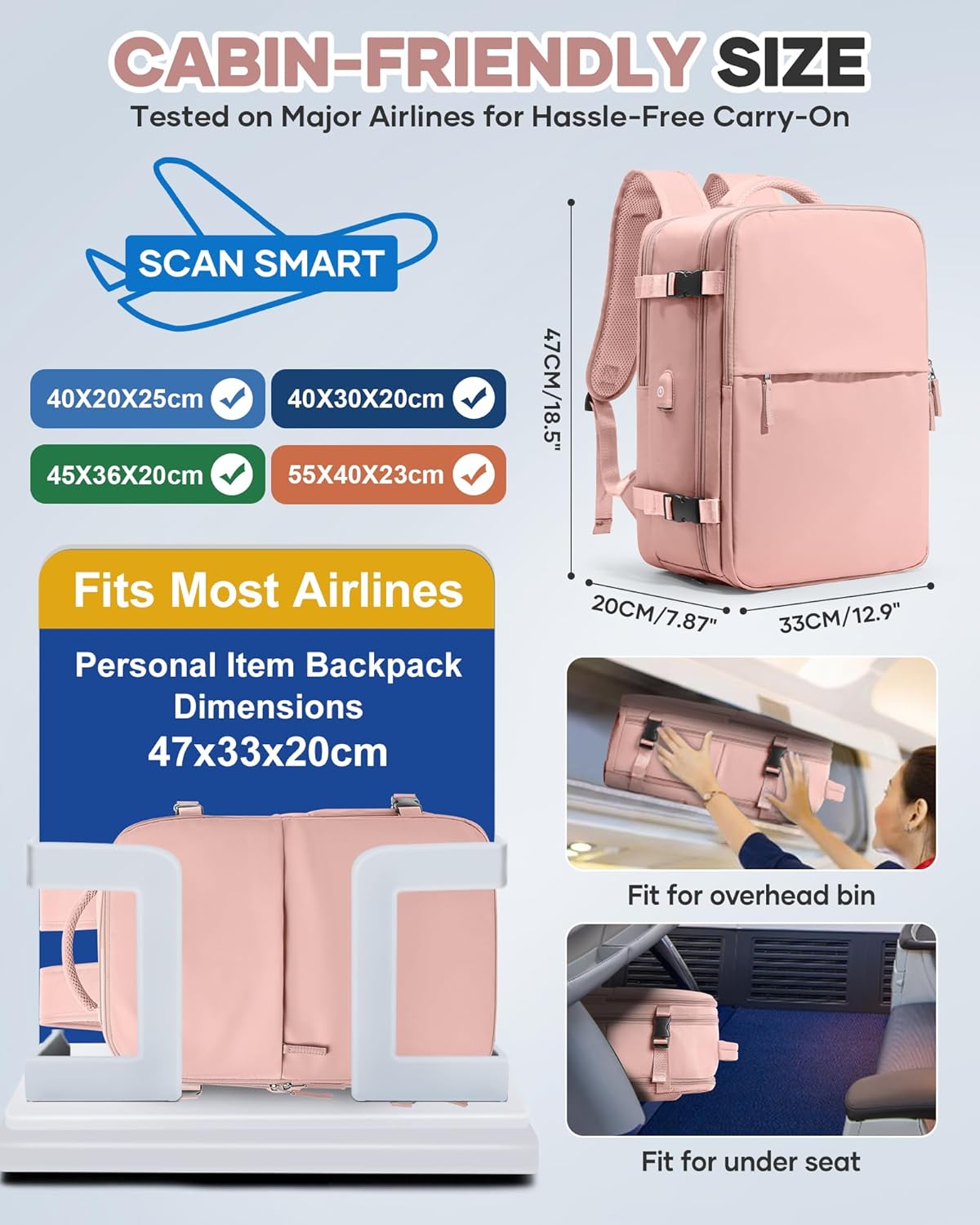 Vacuum Seal Travel Backpack with Air Pump,Compression Vacpack Waterproof Carry On Backpack for Travel Women Men with Vacuum System,Airlines Approved Daypack Laptop Space Saver Bags,Pink