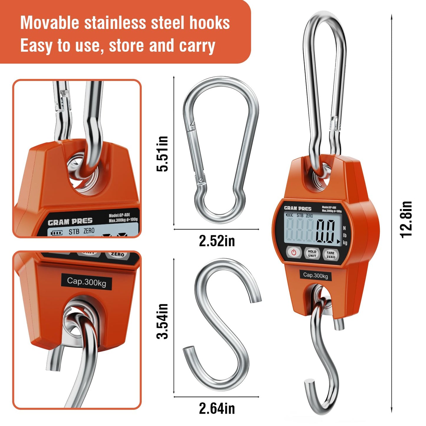 Digital Hanging Scale, Mini Crane Scale 660LB/300KG,Deer Hunting Scales,Digital Scale with Hooks for Farm Fishing, Fish,Luggage，Outdoor.