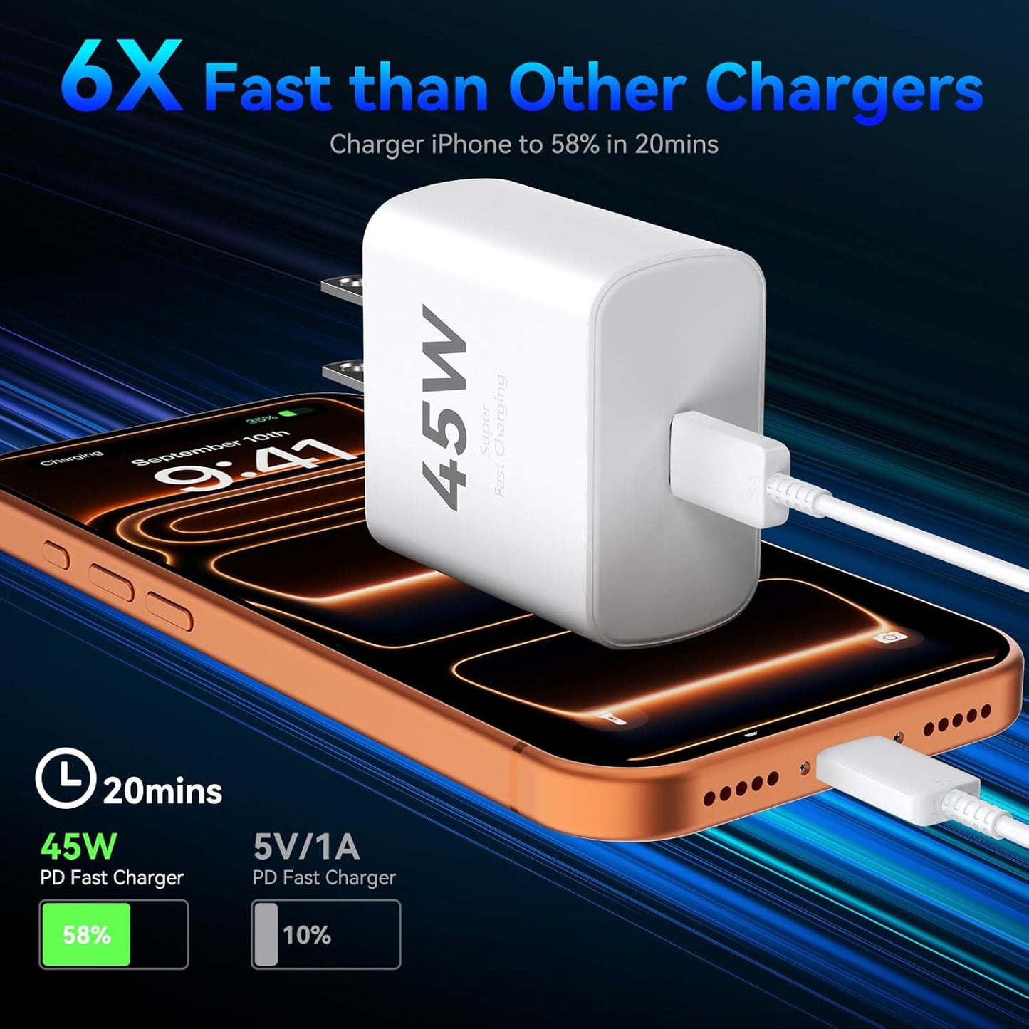 iPhone 17 16 15 Charger Fast Charging PD 45W, 10 FT USB C Cable iPhone 17/16/15 Pro max Charging Long Cord with Apple Charger Block for iPhone 17 Pro Max/17 Pro/17 Air/iPhone 16 15 Series, iPad, 2Pack