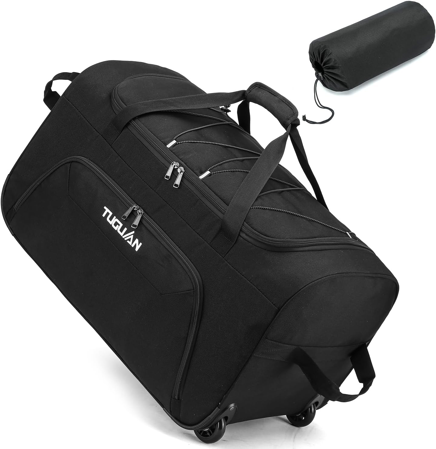 TUGUAN Extra Large Duffle Bag with Wheels Foldable 110L XL Heavy Duty Rolling Travel Duffel Bag 28 inch Collapsible Carry on Luggage for Men Women Traveling Camping, Black