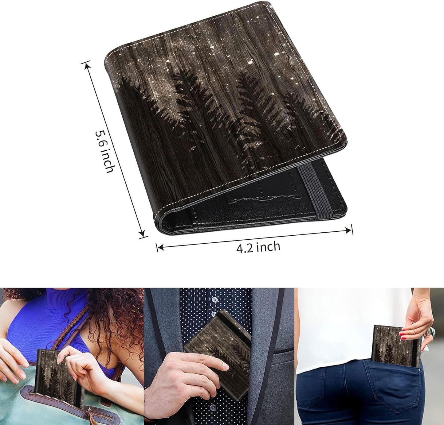 Passport Holder Cover Wallet Travel Essentials RFID Blocking Case Leather Passport Cover Wallet Vaccine Card Slot Organizer for Men Women, Woodgrain starry sky