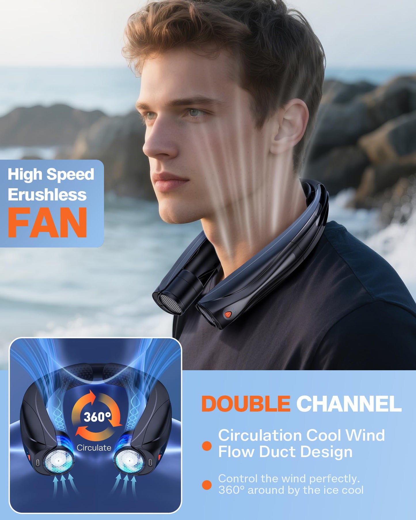 Vexolta Portable Neck Fan, 6000mAh Personal Fan, 360° Cooling Rechargeable Wearable Fan, 6 Speeds