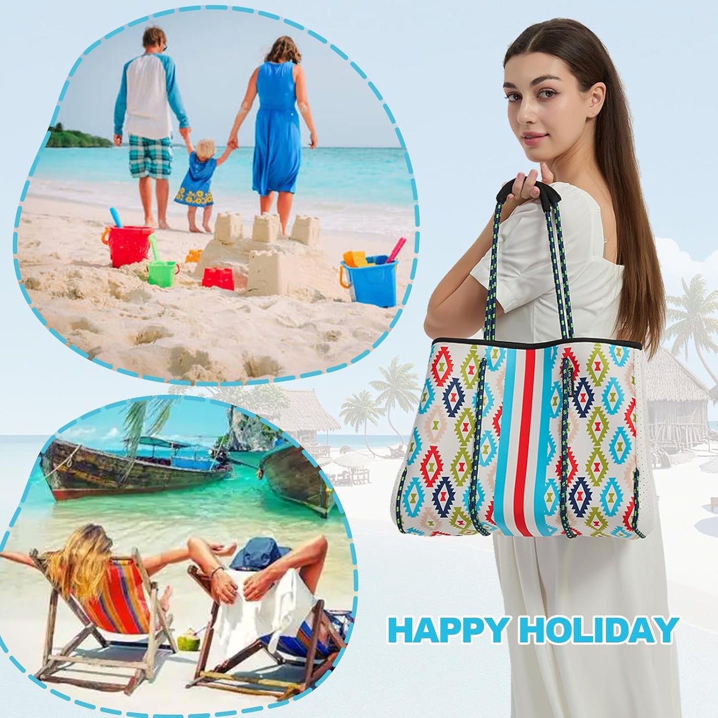 SUMARPO Neoprene Tote Bag, Large Multipurpose Beach Bag, Women Shoulder Bag for Shopping, Beach, Gym, Travel