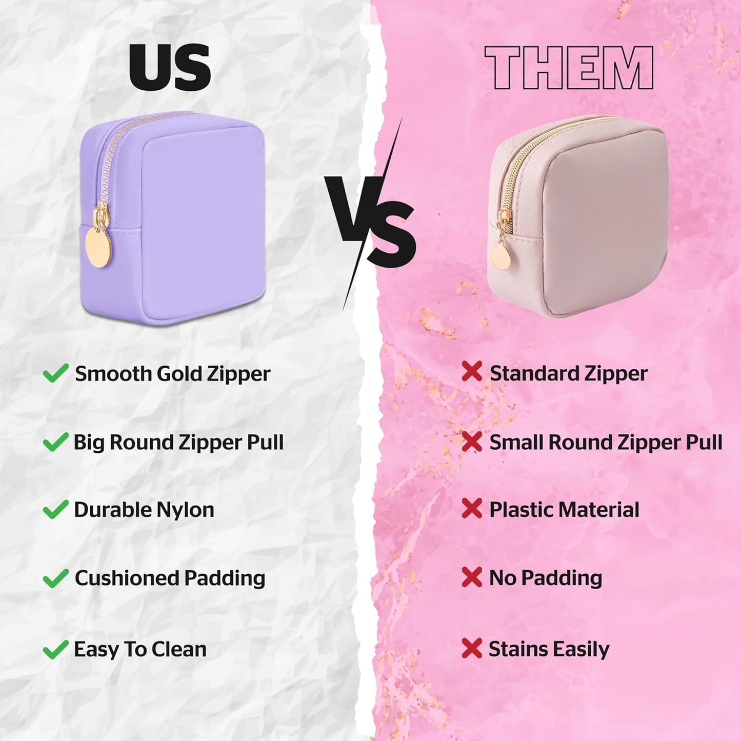 DANCOUR Nylon Makeup Bags for Women Large Preppy Travel Toiletry Pouch Cosmetic Bag Makeup Organizer