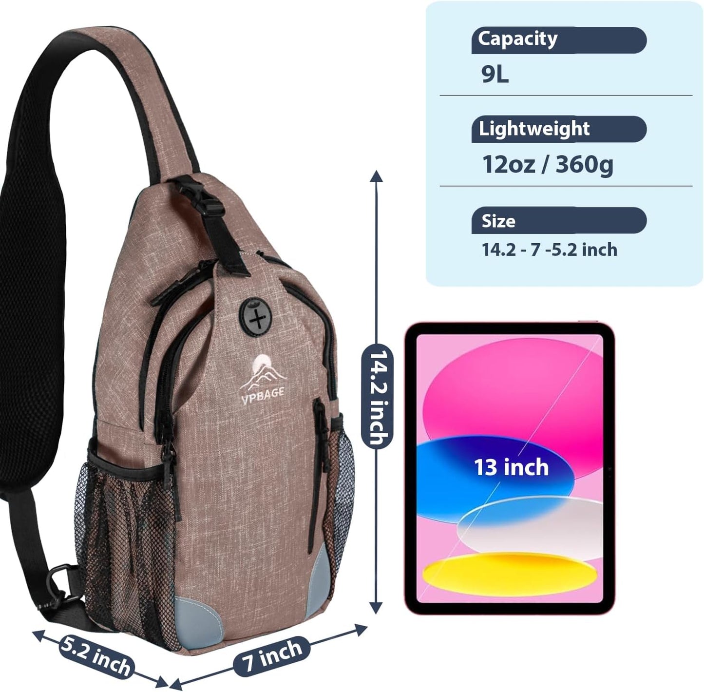 Sling Bag, Crossbody Bag for Men, Cross Body Hiking Backpack, Travel Daypack, Chest Pack with Chest Phone Holder