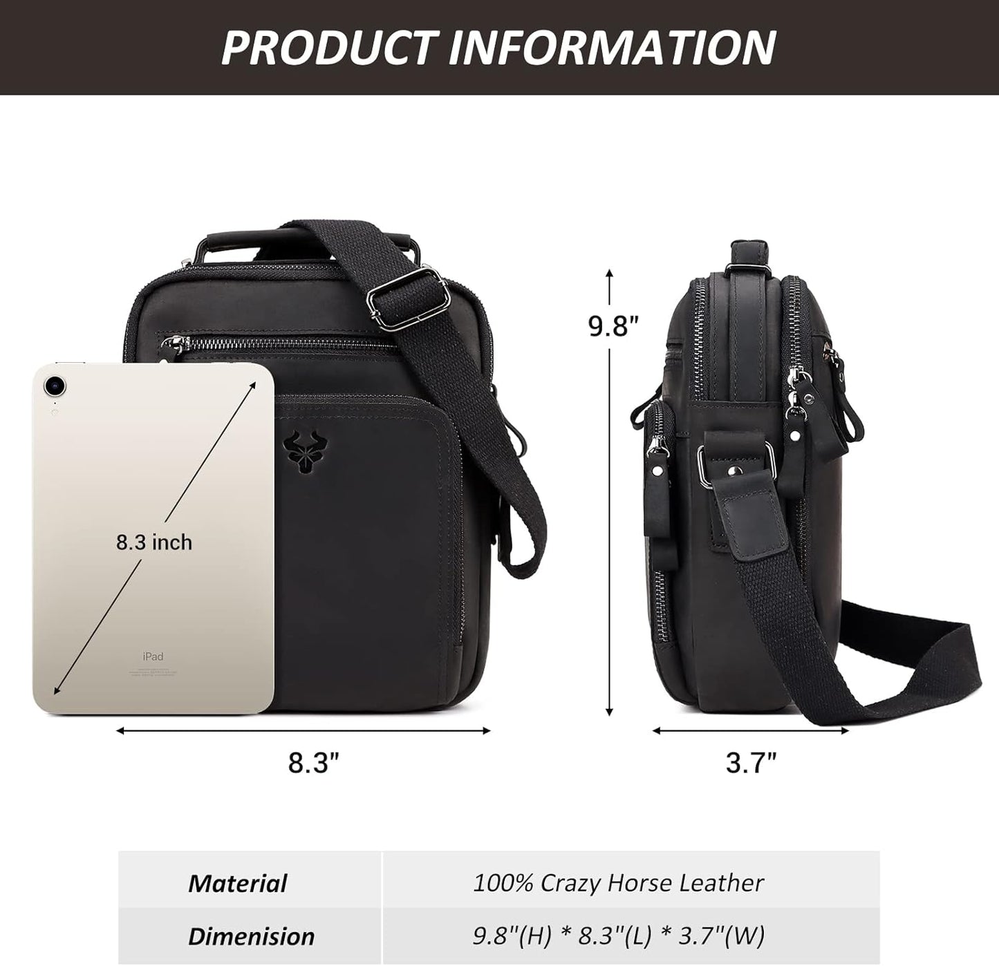 Crossbody Bag Shoulder Bag for Men, Genuine Leather Man Bag Vintage Messenger Bag for Travel Work