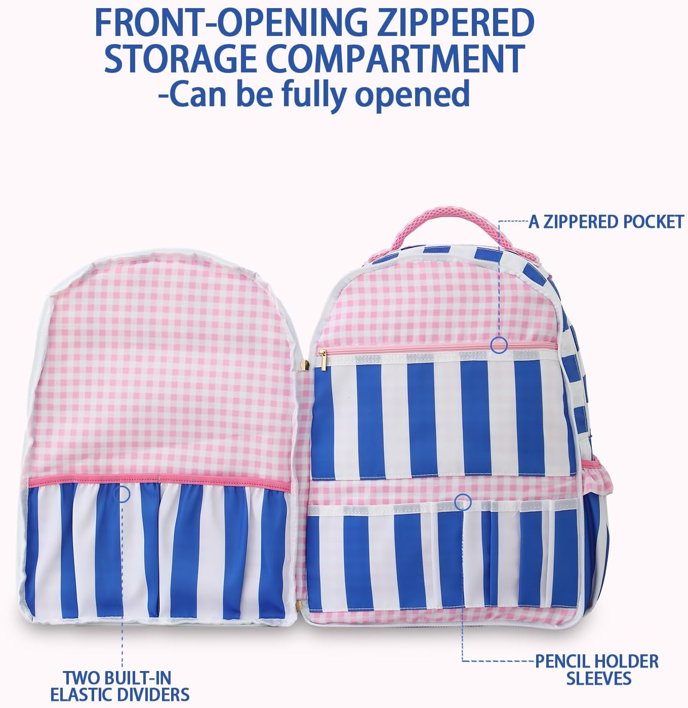 DYSHAYEN Kids Backpack for Girls, 15" Ruffled Backpack for School Kindergarten Bookbag 5-8, Fully Opened Compartment (Blue Stripe)