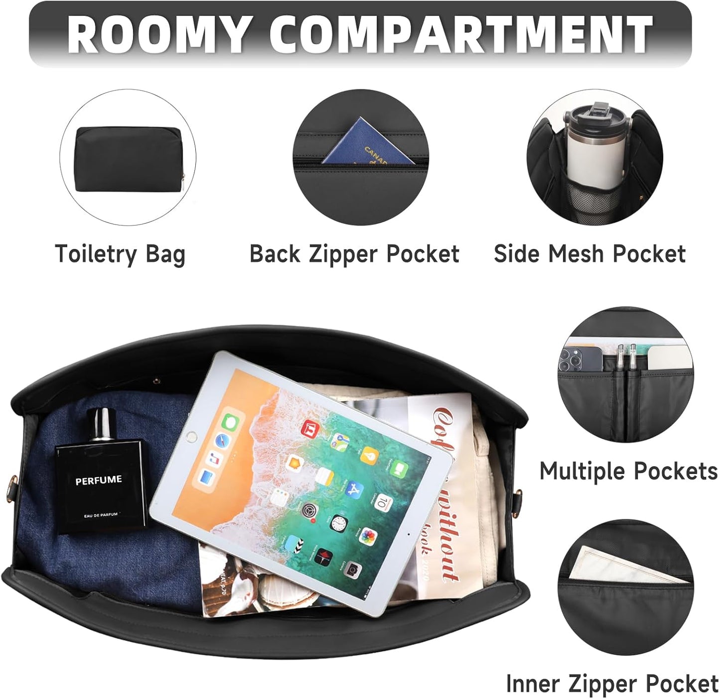 Bolosta Travel Duffle Bag for Men Women, PU Leather Duffel Bag for Traveling, Large Carry on Weekender Overnight Bag with Shoe Compartment, Perfect for Travel/Daily Use