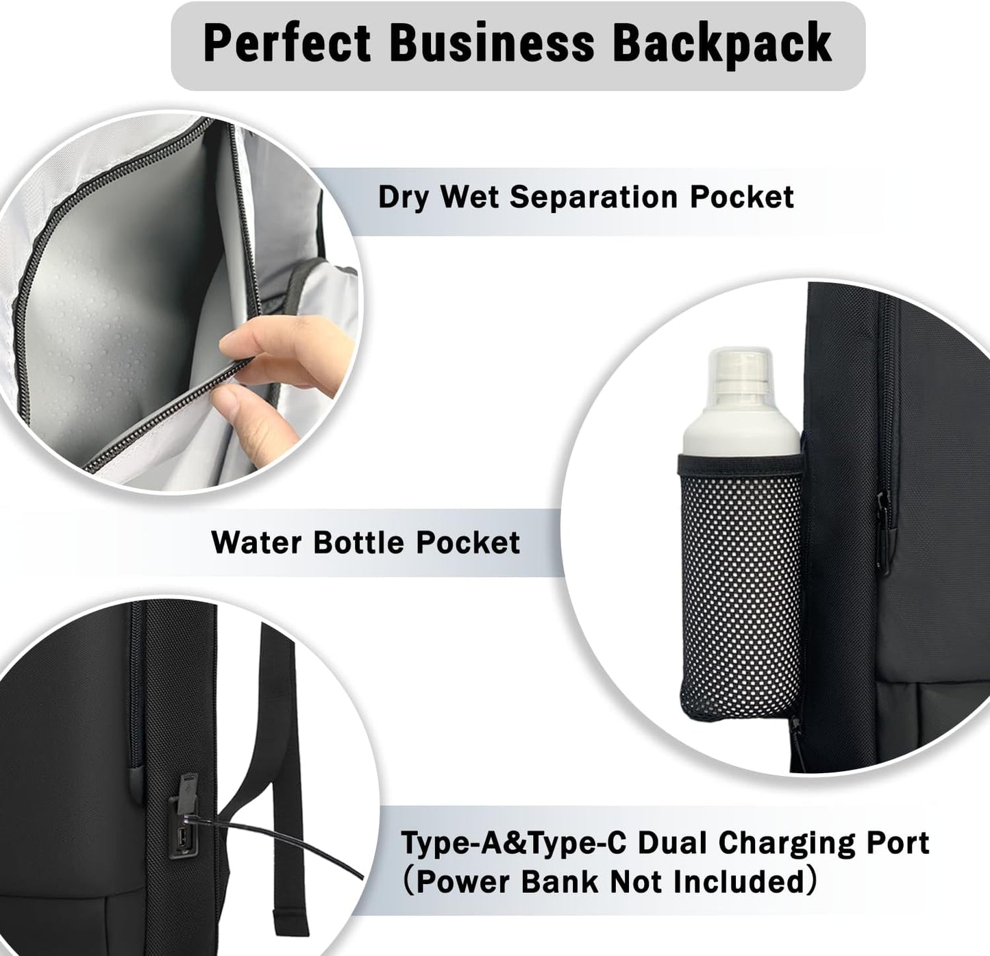Slim Laptop Backpack for Men, Business Backpack with Charging Port, Tech Backpack for 15.6 inch Laptop for Work Office (Black)