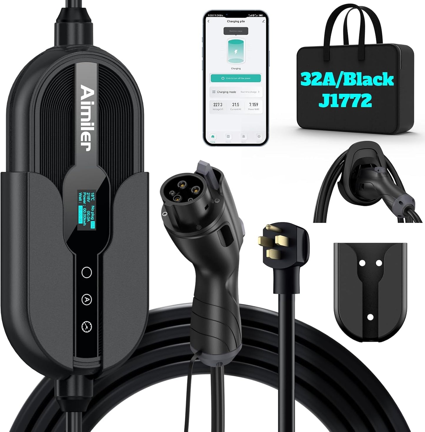 Level 2 Electric Vehicle (EV) Charger(WIFI APP/Plug-play), 32A, 25ft Cable ETL Certified, 220V-240V NEMA 14-50P Plug EVSE w/ J1772 Connector, Portable EV Car Charging Stations for Home Level 2