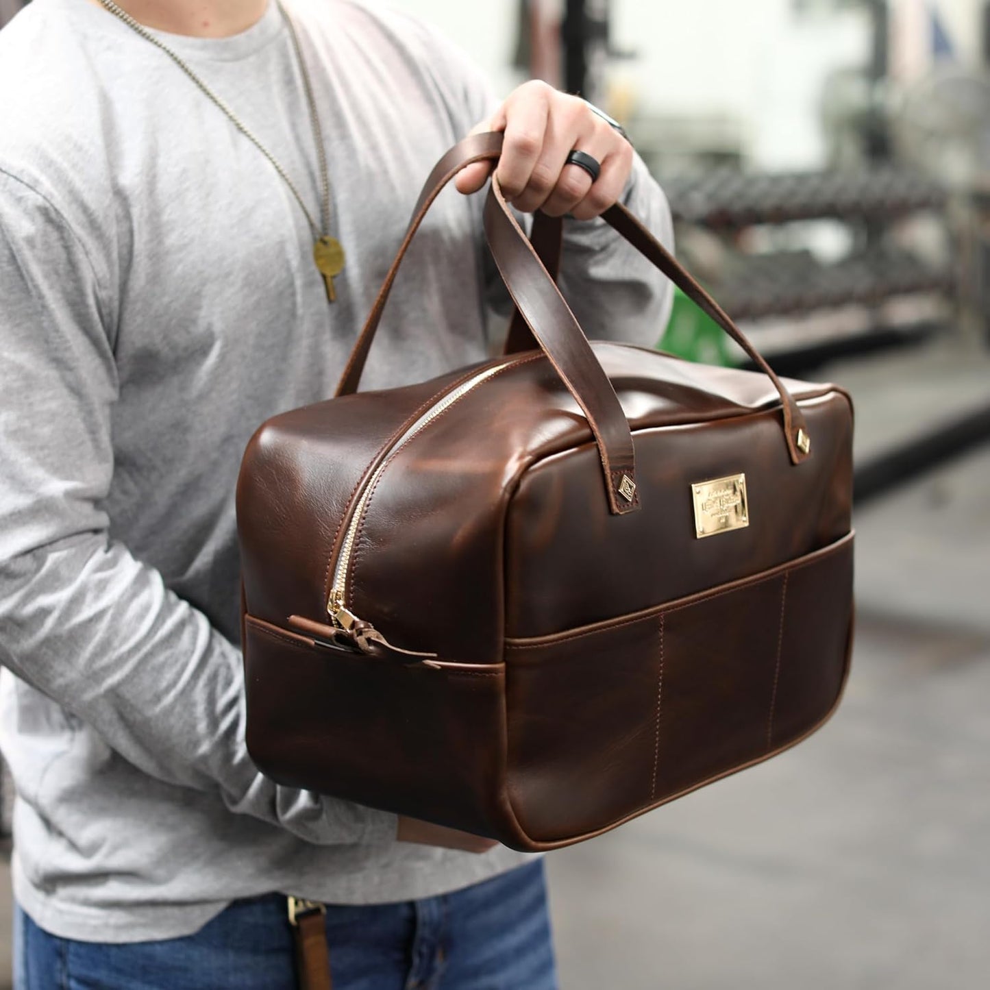 Luxury Gym Bag Men, Leather Crash Bag, Overnight Bag, Carry on, Travel Bag, Workout Bag, Mini Duffel Bag, Gift for Him, Gift for Boyfriend
