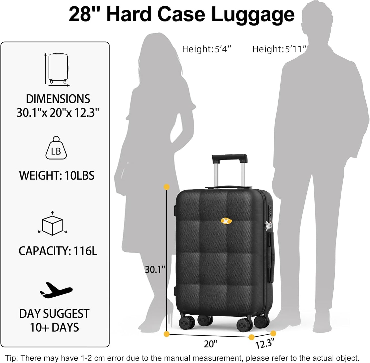 MGB 28 Inch Luggage with Spinner Wheels, Large checked Lightweight Hardside Suitcase with PC