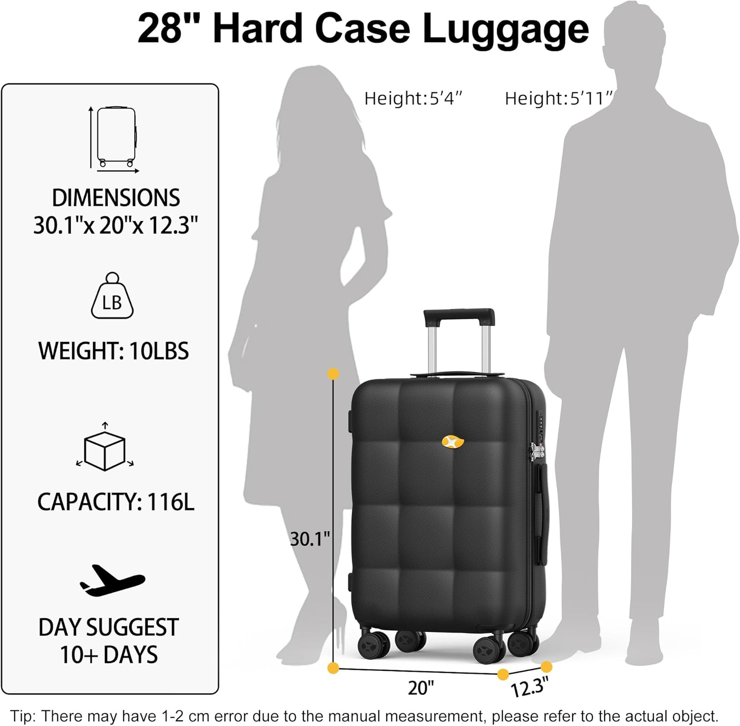 MGB 28 Inch Luggage with Spinner Wheels, Large checked Lightweight Hardside Suitcase with PC