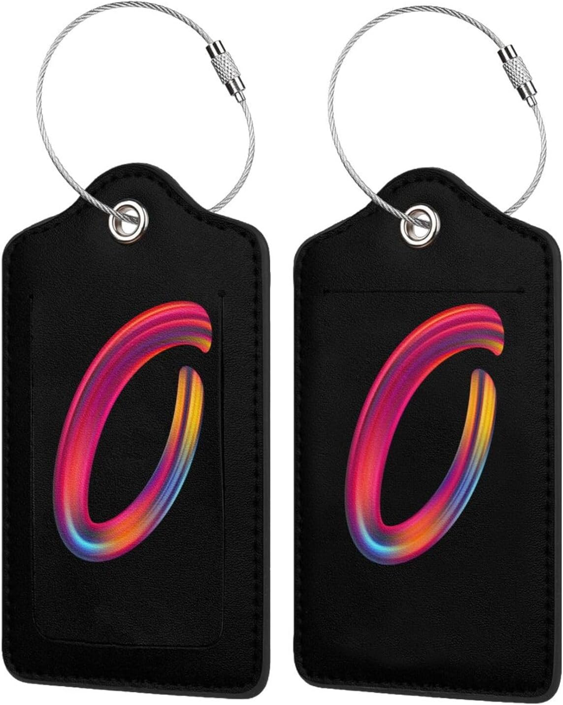 2 Pack Initial Luggage Tags for Suitcase, Colorful Letter Design Cruise Name Bag Tags, Novelty Baggage Identifiers with Full Privacy Cover, Leather ID Label for Women Men Kids Travel, Rainbow Letter O