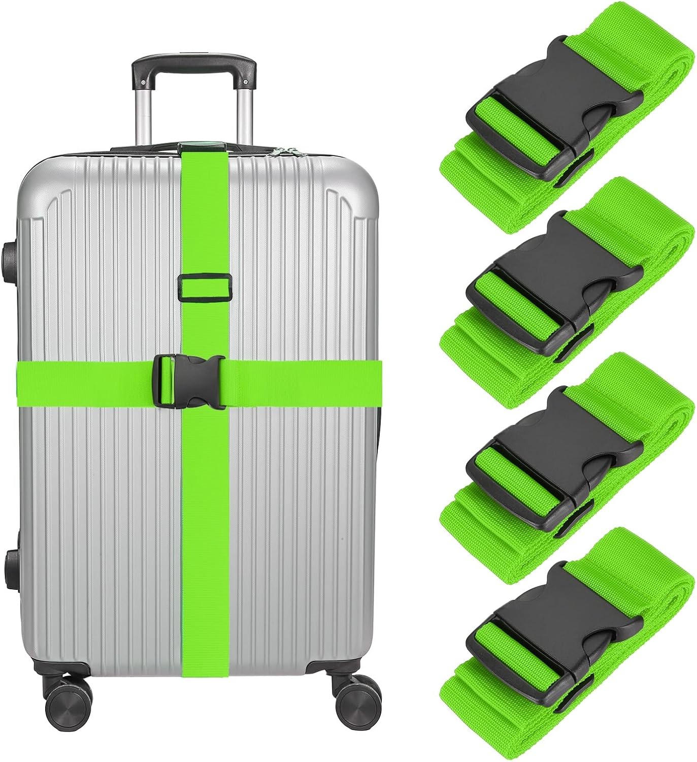 MECCANIXITY Luggage Straps with Quick-Release Buckle Adjustable Suitcase Belt Strap for Suitcase Briefcase Backpack Travel, Fluorescent Green, Pack of 4