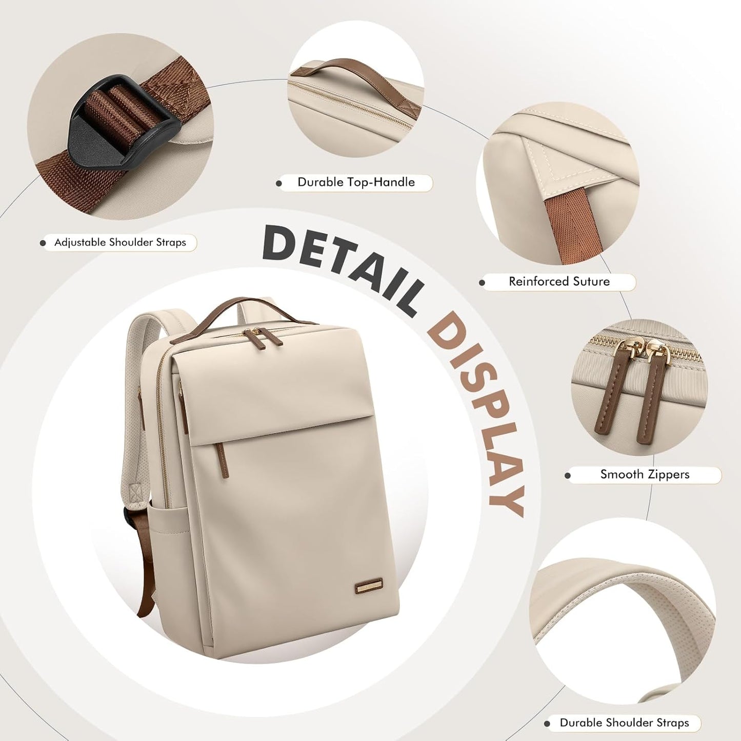 GOLF SUPAGS Travel Laptop Backpack for Women Airline Approved for Work College Travel Multi-Functional Casual Daypack Teacher Nurse Bags Fits 15.6 Inch Notebook (Apricot)