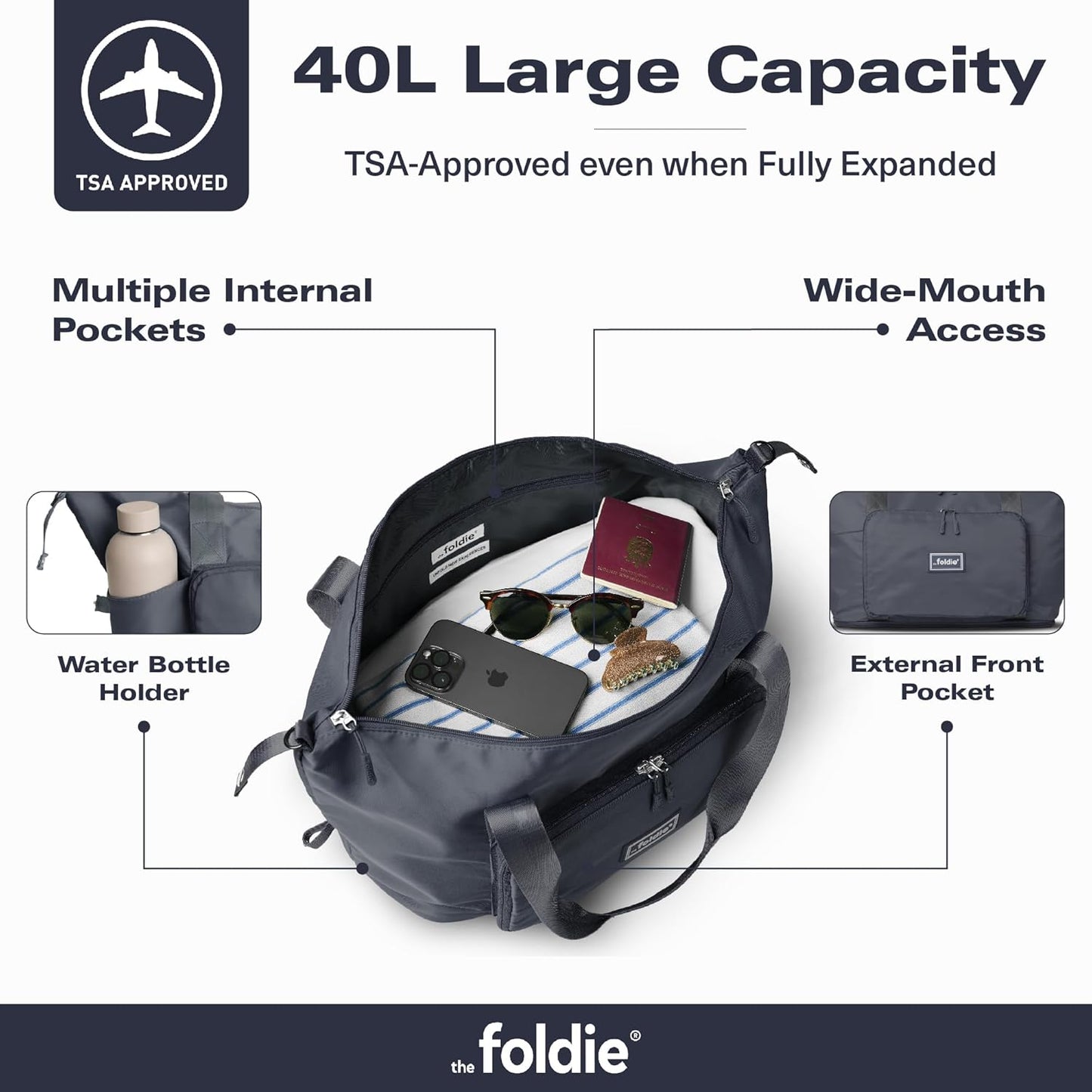 The Foldie Foldable Travel Bag for Women - 40L Weekender Bag with Multiple Pockets - Carry On Expendable Travel Bag