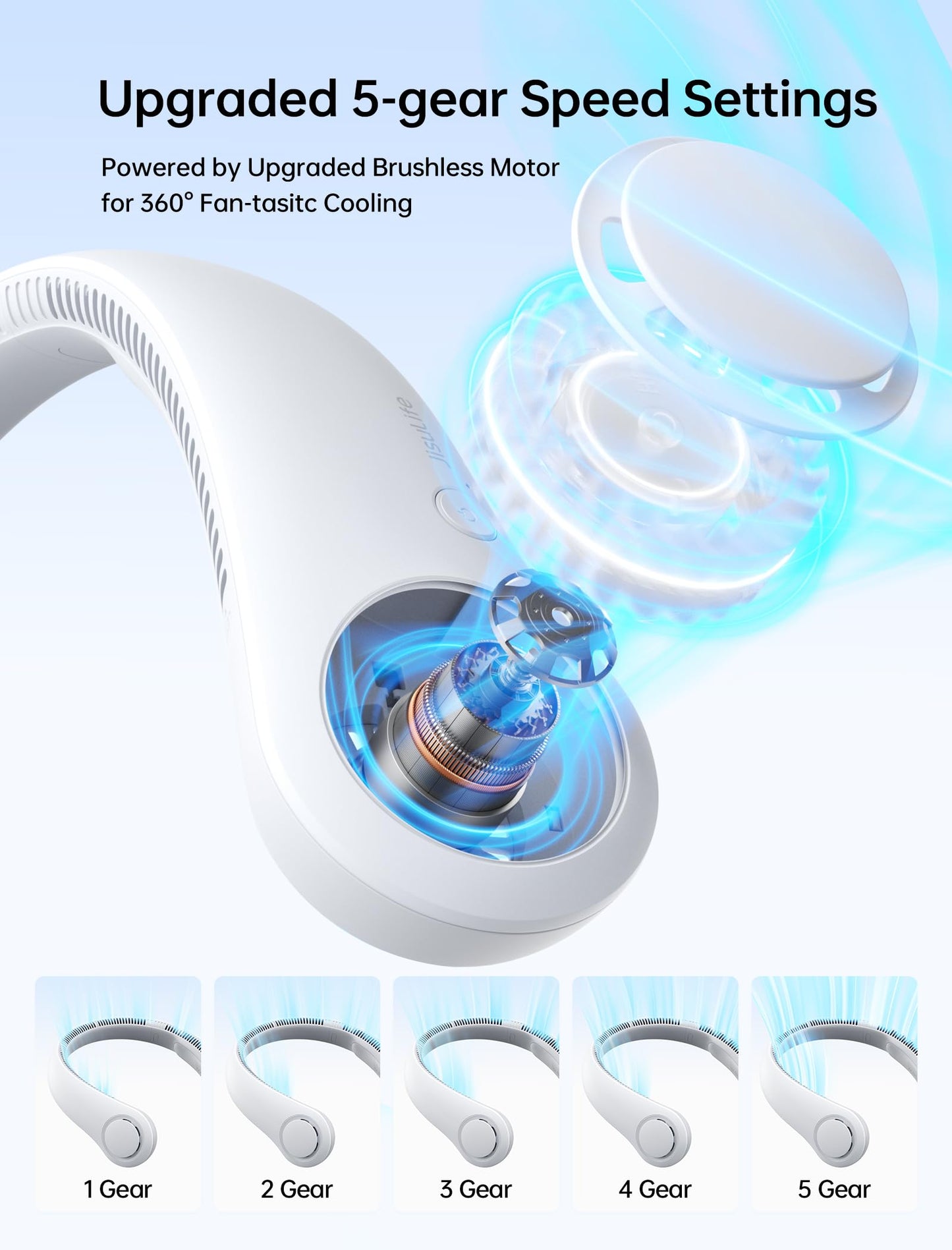 JISULIFE Portable Neck Fan, Hands-Free Bladeless, 5 Speeds, 4000 mAh