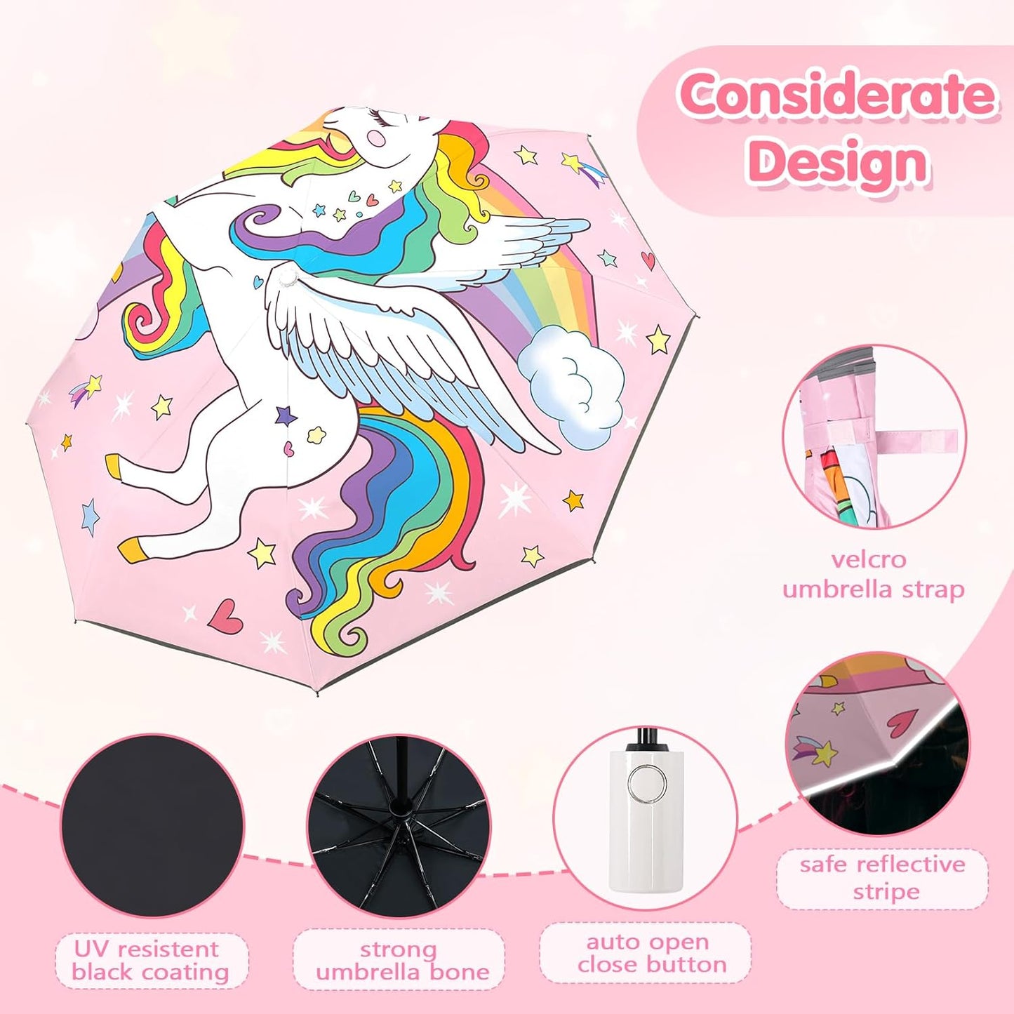Kids Folding Umbrella Toddler Umbrella with UV Protection Portable Auto Open/Close Anti-rebound Safe Design Windproof, Compact, Lightweight Cute Umbrella for Girls & Boy