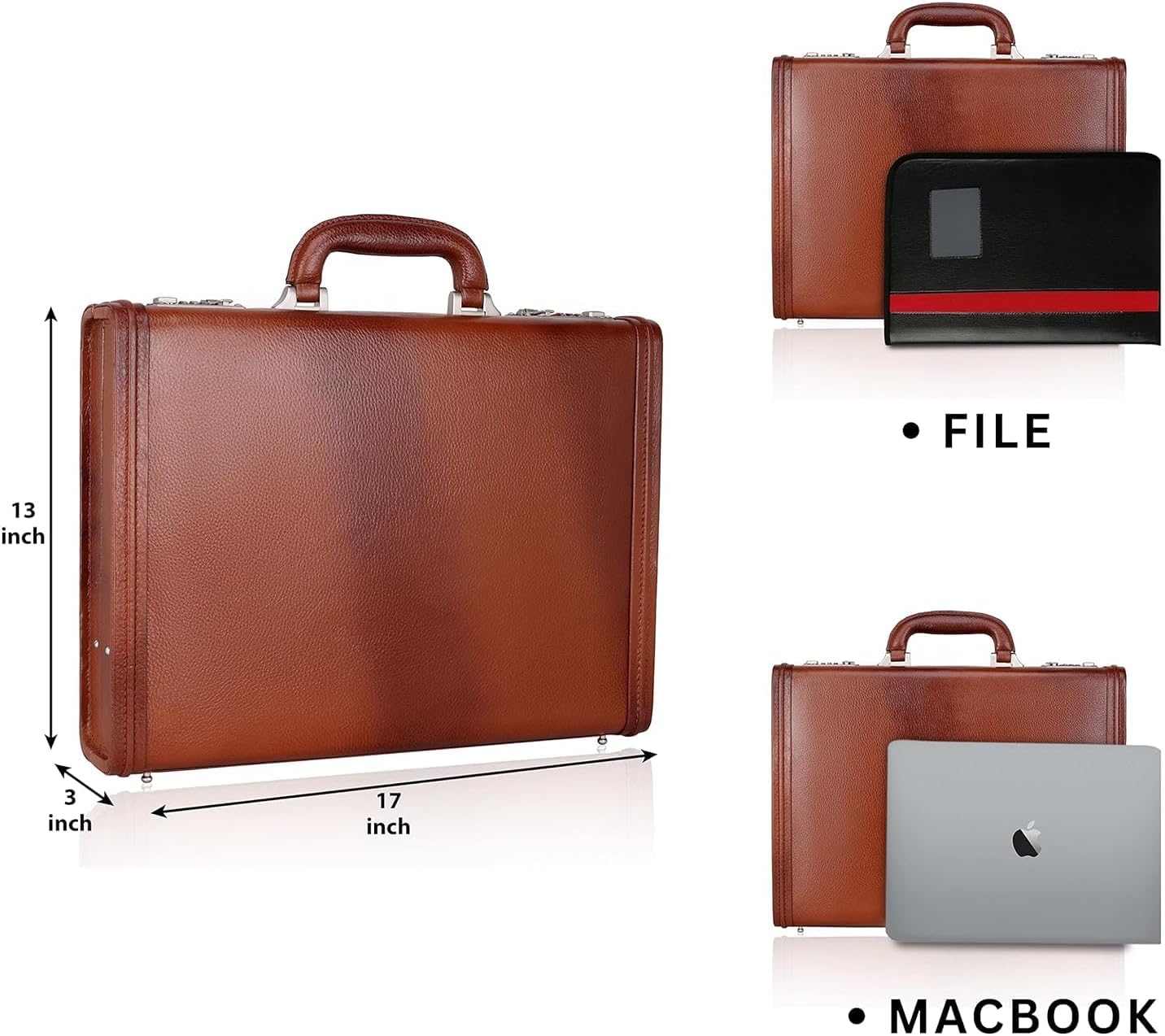 Full Grain Leather Briefcase Attache Case For Unisex Size L17xW3xH12 Inches Briefcase Bag
