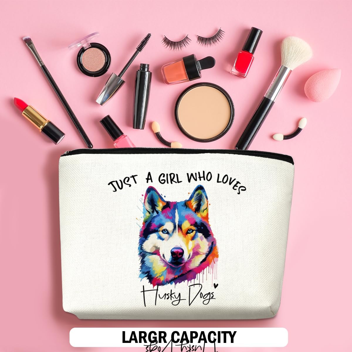 Husky Gifts Makeup Bag Husky Lovers Cosmetic Bag Travel Organizer Bags Makeup Pouch, Christmas Birthday Friendship Animal Lovers Gifts for Women Girls Sisters