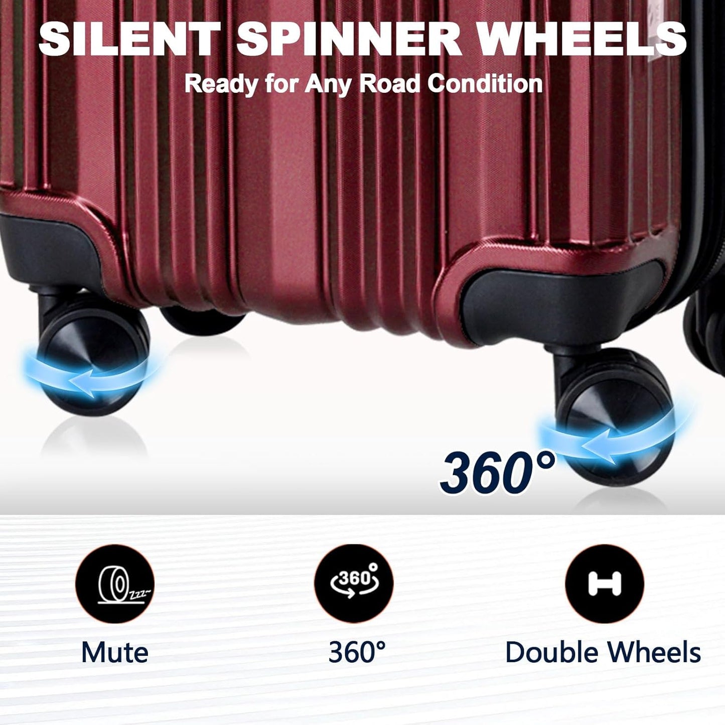 OUZZO 3-Piece Luggage Set, Hard-Shell Suitcases with USB Charging Port, 20/24/28-inch Spinner Wheels, Corner Protectors, TSA Approved, Expandable Luggage, Red
