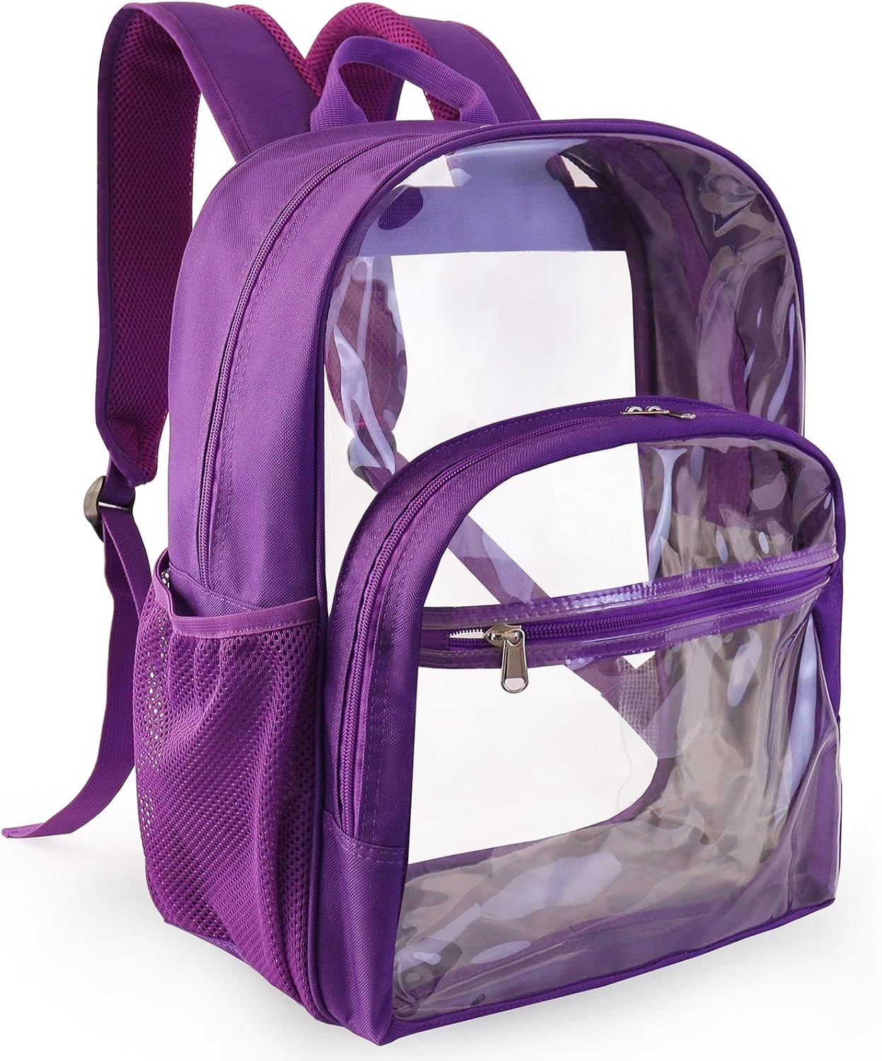 Clear Backpack for School, Heavy Duty Transparent Backpack with 0.6 mm PVC Bookbag 18 inch Clear Bag,Purple