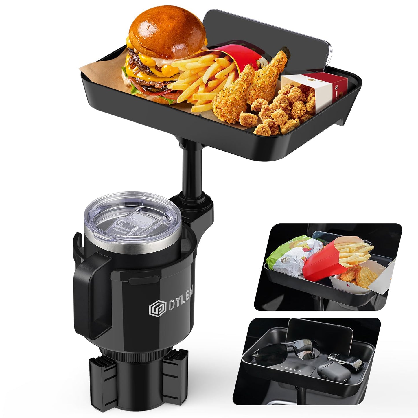 DYLEN Car Cup Holder Tray, 9.5”Detachable Car Food Tray Table for Eating