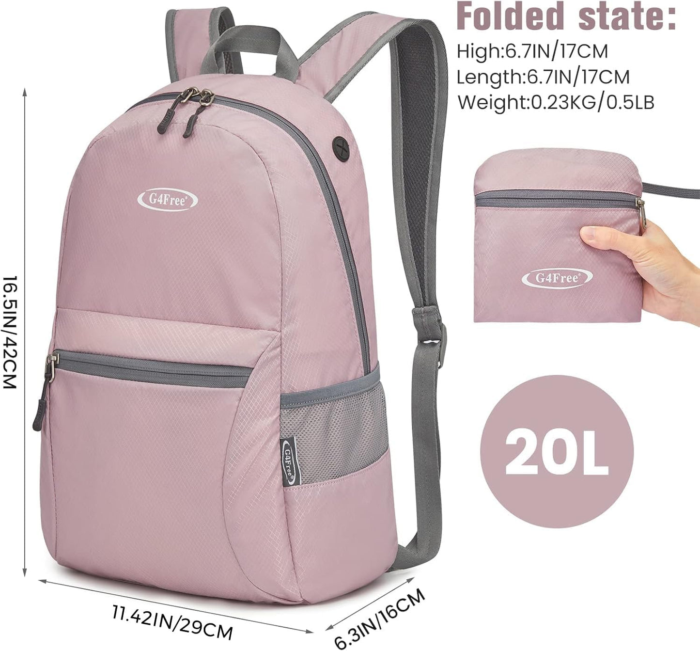 G4Free 20L Lightweight Packable Backpack Travel Hiking Daypack Foldable Backpack for Men Women