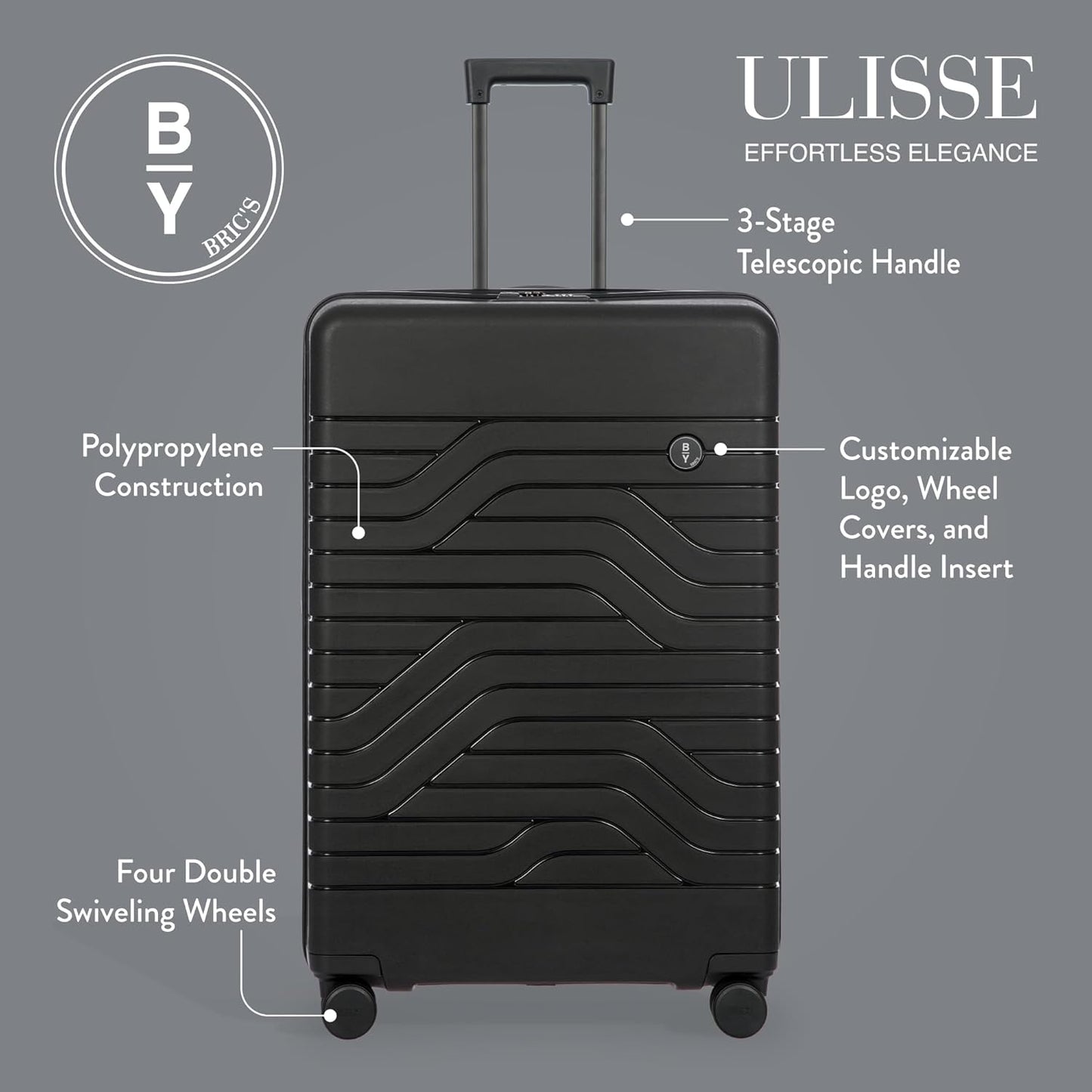 Bric's B|Y Ulisse Spinner Suitcase, Expandable Hard Shell Luggage with TSA Lock and Smooth 360° Wheels 30" – Black