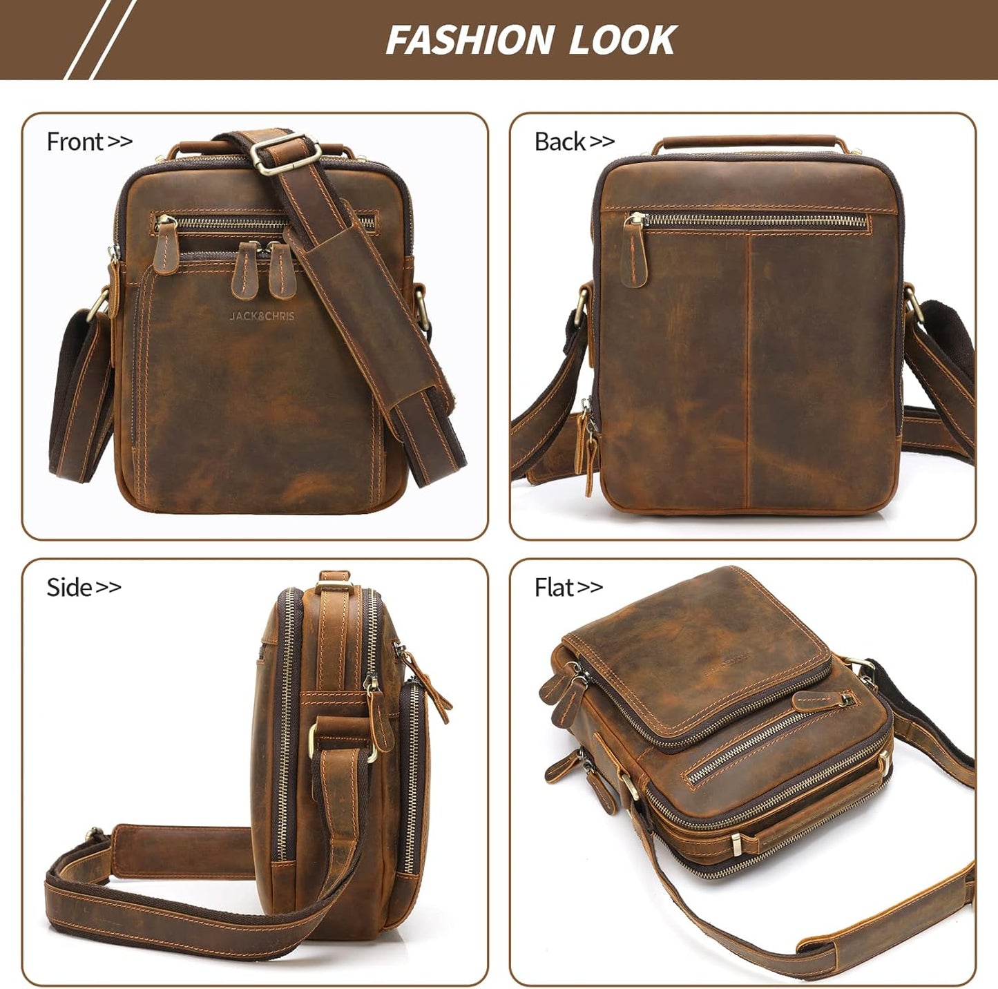 Jack&Chris Leather Messenger Bag for Men, Man Purse Crossbody Bags for Work Business