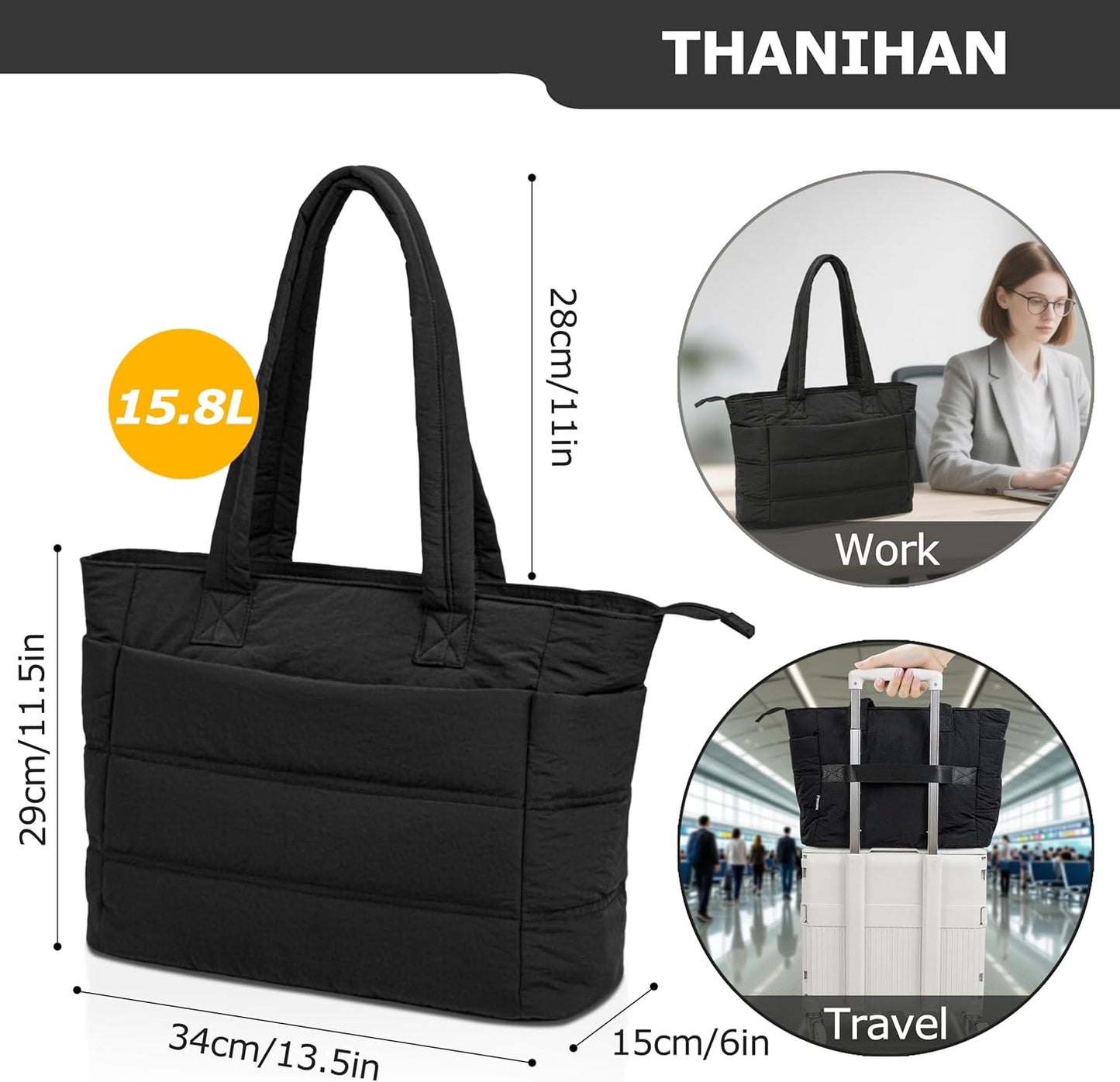 Tote Bag for Women ，Travel Puffy Tote Bag For Women，Puffer Work Tote Handbag、Shoulder Bag Handbag for Travel, Work, Gym